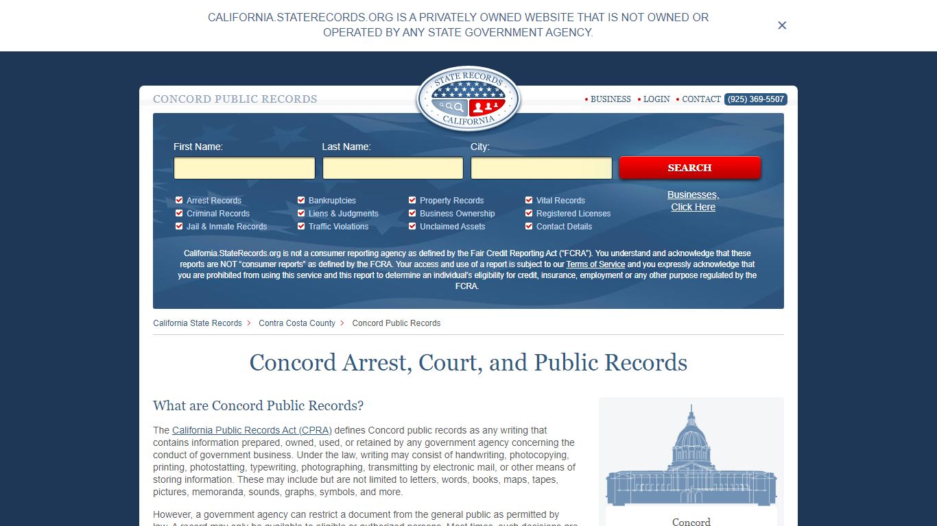 Concord Arrest and Public Records | California.StateRecords.org